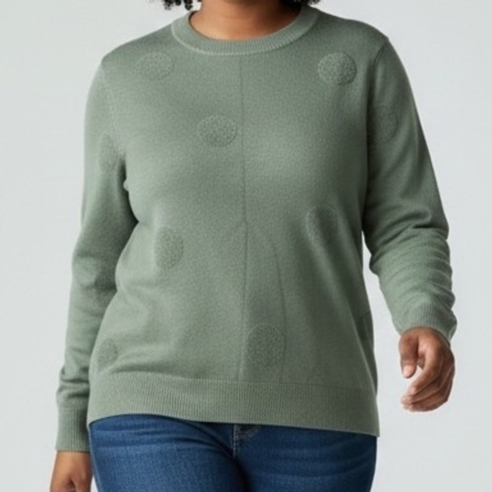 Cynthia Rowley XL Green Polka Dot Crew Neck Long Sleeve‎ Sweater